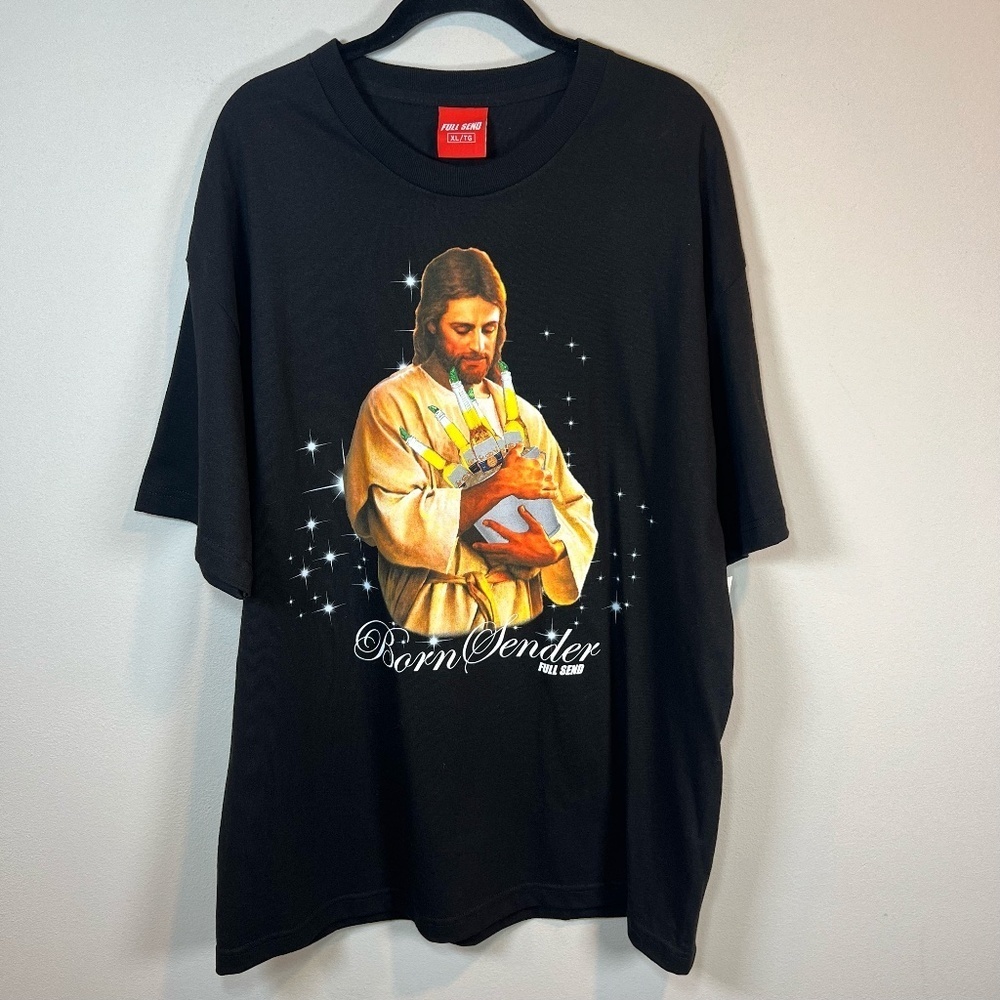 Full Send Nelk Boys Born Sender Crewneck T-Shirt Black Graphic Beer  NEW Size XL